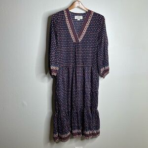 Trovata Cotton Silk Floral Long Sleeve Loose Fit Midi Dress Size XS